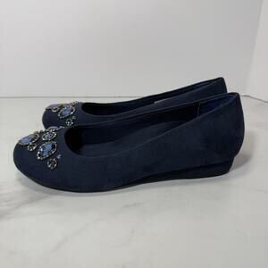 Vionic OrthaHeel Cameron Jeweled Flat Size 9 Navy Blue Faux Suede Ballet Slip On
